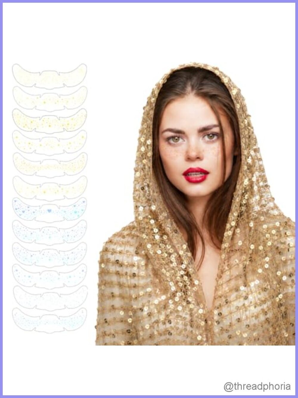 Sequin Hood Scarf with Face Gems & Glitter Stickers Festival Set